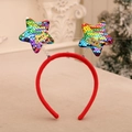 Christmas headband with red velvet band and sequined colorful stars with Merry Christmas text - Multicolor Sequin Stars