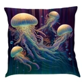 Oceanic jellyfish art cushion cover with vibrant glowing marine print on navy fabric - Super Soft Velvet / 45x45cm / Pattern H