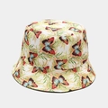 Detailed close-up of butterfly printed canvas sun hat with breathable fabric texture - M(56-58cm) / Beige Red Brown Butterfly (Style 3)