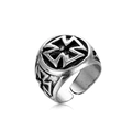 Detail of vintage silver alloy ring featuring an embossed iron cross and adjustable band - Cross Pattern (R-101)