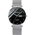 Minimalistische Herren-Quarzuhr mit schwarzem Zifferblatt und silbernem Milanaise-Band - Silbernes Mesh-Armband Schwarzes Zifferblatt