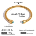 Gouden gedraaide roestvrijstalen armband met blauwe natuursteen en maatinformatie - Blauwe Steen Stijl (JDB201418-BL) / Goud