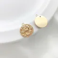 Detailed view of 14K gold mermaid relief charm with sparkling zircon stone accents - White CZ Mermaid Round Pendant 15mm