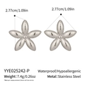 Detailed technical view showing silver flower earrings size 2.77cm in stainless steel - Silver Style (YYE025242-P)