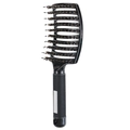Black curved vented boar bristle brush with anti-slip handle for hair styling - With Boar Bristle / Black With Bristles