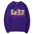 Dark purple hoodie featuring Christmas Cheer Fuel beverage illustrations and holiday prints - S / Style 312 / Purple
