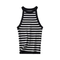 Top a lupetto a righe bianche e nere stile Y2K con trama in maglia a coste vista piatta - Taglia S / righe bianche e nere