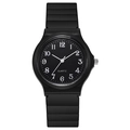 Nahaufnahme einer schwarzen Quarzuhr für Kinder mit weißen arabischen Ziffern und Silikonarmband - Schwarz (Schwarzes Zifferblatt)