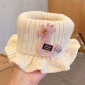 Chic cream knitted turtleneck scarf with cute pink deer accent and handmade label - Kids Neck Warmer - Cream White