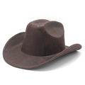 Detail of dark brown western cowboy hat showing weathered matte texture and wide rolled brim - M (56-58cm) / Brown Snake Pattern Style (棕色01)