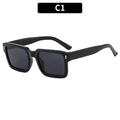 Classic square black sunglasses with thick frames and three-dot metal rivets detail - Black Frame Grey Lens (C1)