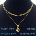 Dubbele gouden halsketting met zwaan hanger en kristallen op zwarte buste - Strass Zwaan Stijl (KN250362-SY)