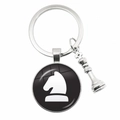 Silver knight chess keychain with glass dome pendant and 3D queen piece charm - No.10-Knight Icon