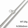 Silver stainless steel Cuban link necklace with T-bar toggle clasp, 500x5mm chain size - Necklace Style A (KN232748-ZZ)