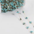 Bohemian DIY turquoise crystal stone chain with gold metal beads on a white spool - 1 Meter/Pack / Blue Green KC Gold