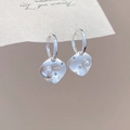 Silver cross hoop earrings with matte geometric charm, white pearl and tiny rhinestones - Irregular Brushed Pearl Earrings (65#)