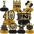 9pcs black and gold 40th birthday honeycomb centerpieces with Vintage 1986 theme - Black Gold 40th Theme