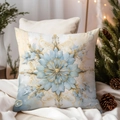Light blue and gold snowflake pattern Christmas pillow cover for festive sofa decor - TQDS68-23(Snowflake-shaped Floral)