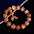 Imperial blood dragon wood bracelet with translucent grain, 12 beads and orange knot - 15mm*15 Beads (Smooth Grain Translucent + Hulu)