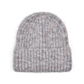 Close-up of marl grey knit hat showing soft thick wool texture and folded cuff detail - Off-White