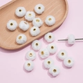 Soft white 20mm faux rabbit fur pompom beads with golden metal core for DIY crafts - White