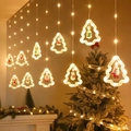 Hanging Christmas tree curtain string lights with warm LED glow and Santa Claus figurines - Warm White USB Remote Tree
