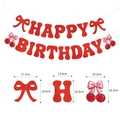 Detailed dimensions of red glitter cherry happy birthday banner with bows and letters - Cherry Banner
