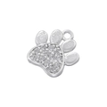 Detailed close-up of a silver paw print pendant with clear zircon stone inlay - VD1690 Silver Zircon Paw