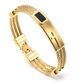 Three-strand gold steel wire bracelet with black cross inlay and folding buckle - Full Gold Color