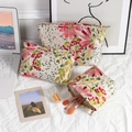 Detailed set of three floral cosmetic bags in large medium and small sizes - Small 17x13x6cm