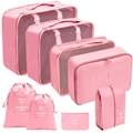 Pink travel organizer 8-piece set with mesh bags and pouches for luggage sorting - Drawstring Bag 8-Piece Set / Pink
