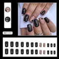 Schwarze Glitzer- und Nude-Herz-Kunstnägel im Set mit langer quadratischer Form W1111 - 24 Stück [Kleber-Stil] / Schwarz/Schwarzer Glitzer/Herz-Muster