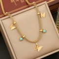 Collana a farfalla dorata con perle turchesi e catena a maglia intrecciata elegante - 1# Collana