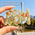 Magnet de frigo souvenir de Guangzhou en métal doré avec le monument Canton Tower - Style Symbole Texte Guangzhou