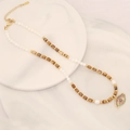 Elegant natural stone necklace with evil eye pendant and white shell pearl beads - Jasper