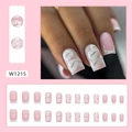 Pink French tips press-on nails set with white kiss lip prints and 24 pieces - W1215 White Lips