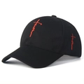 Black baseball cap with red faith cross embroidery shown from a professional side angle - Black With Red Embroidery
