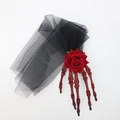 Halloween skeletal hand hair clip with red rose and black mesh for costume party - Red Skeleton Hand - Veil Style