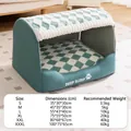 Blue-green semi-enclosed warm pet bed with size chart for small to large cats and dogs - 3XL (100x75x65cm) / Houndstooth Drawer Style / Dian Green