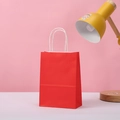 Close-up of red kraft paper gift bag with white twisted handles on a clean white surface - 15*11*6 / Red