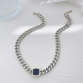Hip hop titanium steel chunky chain necklace with a black square pendant for women - Cuban Black Tag Necklace (O6170) / Steel