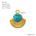 18k gold plated stainless steel fan shaped pendant with turquoise stone inlay - Turquoise Fan Style (1605)