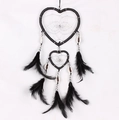 Double heart dreamcatcher with black feathers and white shells for wall hanging decoration - 6078D Large-Black
