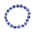 Turkish Evil Eye beaded bracelet featuring alternating blue eyes and white faux pearls - Blue and White Eye Alternate Style (BE829BU00)