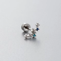 Orecchino a perno in acciaio al titanio con luna d'argento e stelle in zircone blu e turchese - Stile Mezzaluna con Stella Blu (A22-4#)