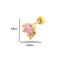 Pink heart-shaped zirconia stud earring in golden finish with size dimensions - 5# Pink Zircon Heart (Gold)