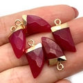 Set of five chili-shaped red faceted natural stone pendants with gold-plated metal caps - 10x20mm / No. 5 / Dark Red