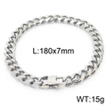 Bracelet gourmette en acier inoxydable argenté, taille 180x7mm avec fermoir mousqueton - Style A 7mm 180mm(KB166146-ZZ)