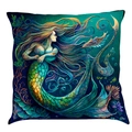 Square ocean series cushion cover featuring a fantasy mermaid illustration in blue and green - Super Soft Velvet / 45x45cm / Pattern O
