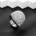 Macro detail of silver tone dome ring with pave set clear cubic zirconia stones - RG22016/Dome Large Area Pave